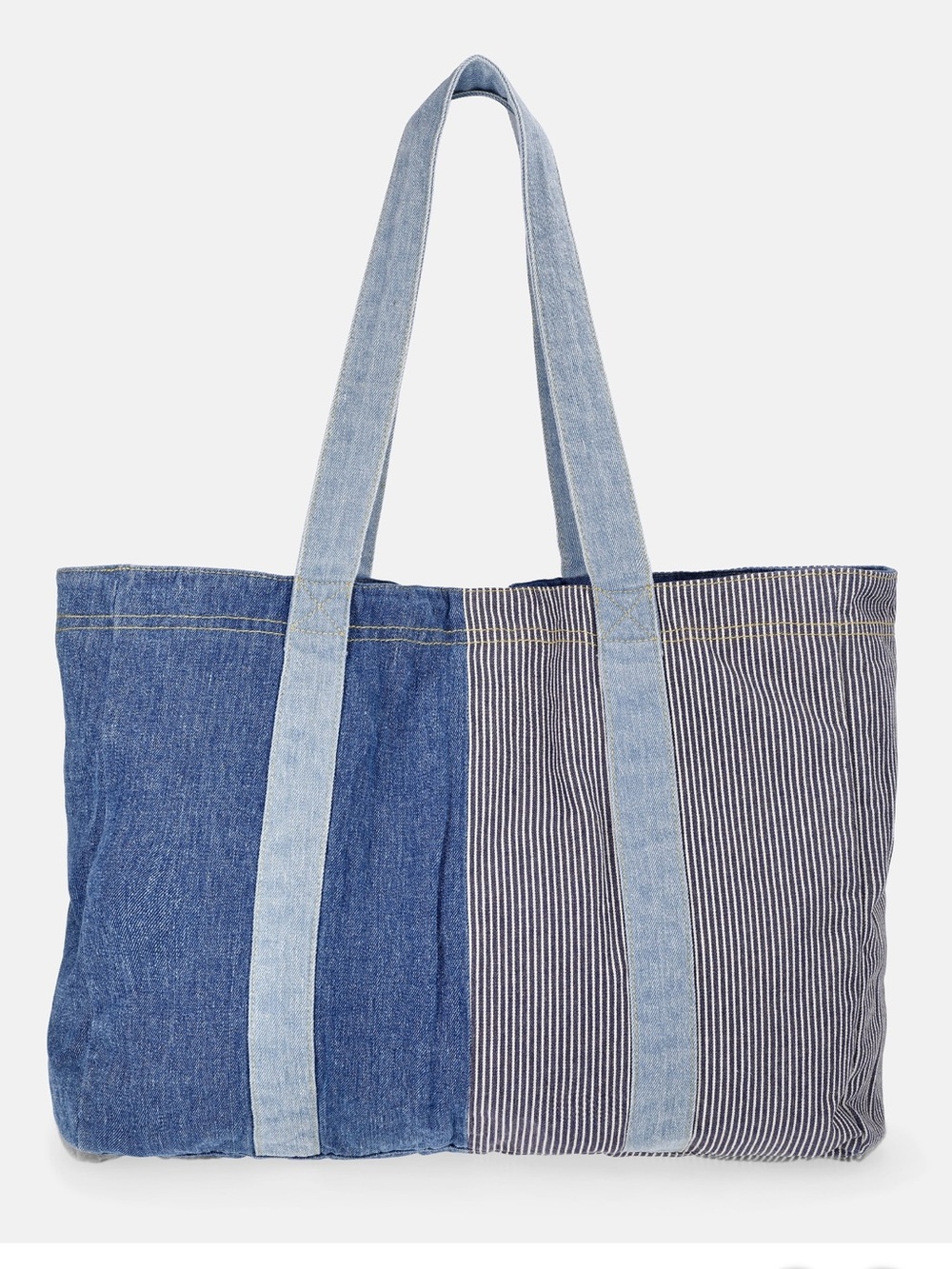 Lee Patchwork Denim Tote in Light and Dark Blue - Picture 5 of 7